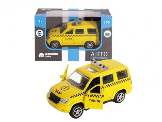 Машина "АВТОПАНОРАМА" "Такси", желтый, 1/50, инерция, в/к 12*7*5,5 см