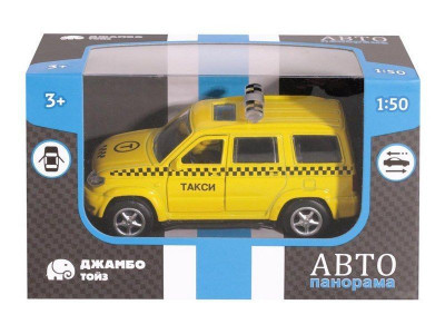 Машина "АВТОПАНОРАМА" "Такси", желтый, 1/50, инерция, в/к 12*7*5,5 см