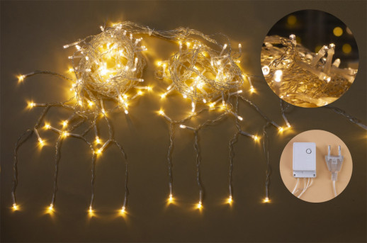 Гирлянда Гирлянда 100LED 220V, 8 режимов, 3 м, бахрома, тёплый белый