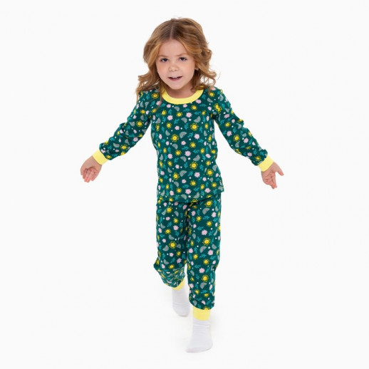 Пижама для девочки, цвет зелёный/радуга и солнце