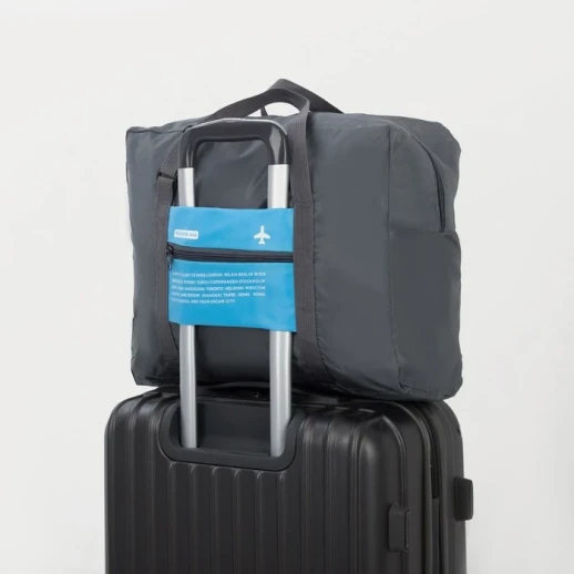 Сумка дорожная на молнии, складная в косметичку, наружный карман, цвет серый/розовый