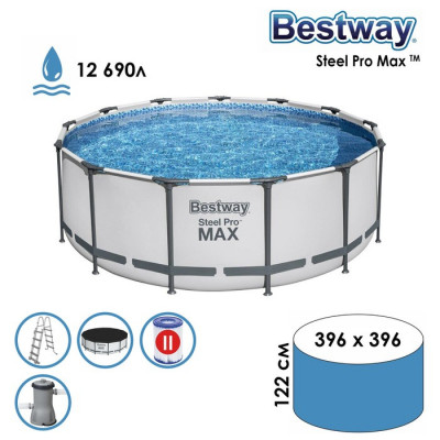 Бассейн каркасный Pool Set, 396 х 122 см, фильтр-насос, лестница, тент, 5618W