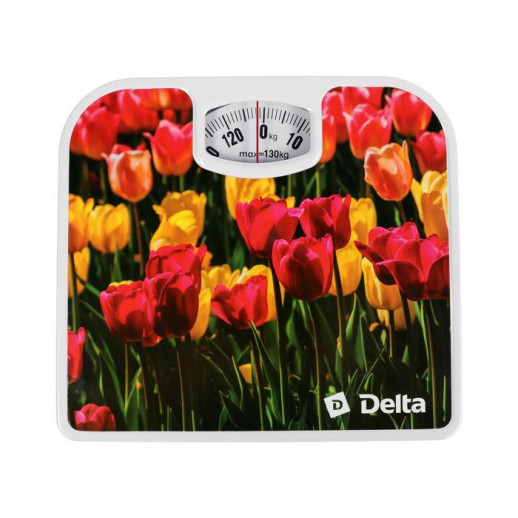 Весы напольные DELTA D-9407, механические, до 130 кг, картинка "Тюльпаны"