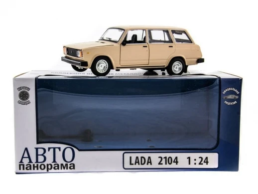 Машина "АВТОПАНОРАМА" ВАЗ 2104 бежевая,1/24, инерция, Pull Bаck механизм, в/к 10*12*22 cм