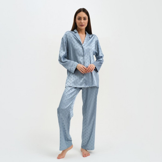 Пижама женская (рубашка и брюки) KAFTAN "Горох" цвет голубой