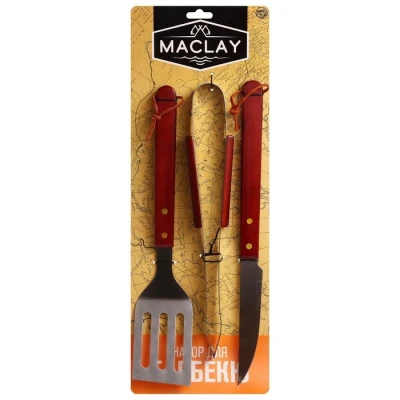 Набор для барбекю Maclay: лопатка, щипцы, нож, 35 см
