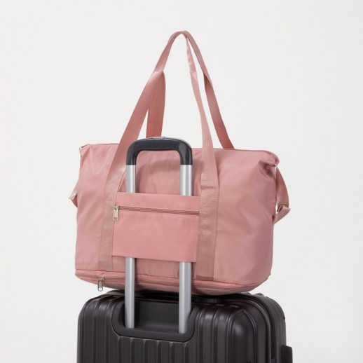 Сумка спортивная на молнии, с увеличением, наружный карман, цвет розовый