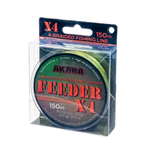 Шнур Akara Feeder X4 KMF, диаметр 0.18 мм, тест 12.5 кг, 150 м, КМФ