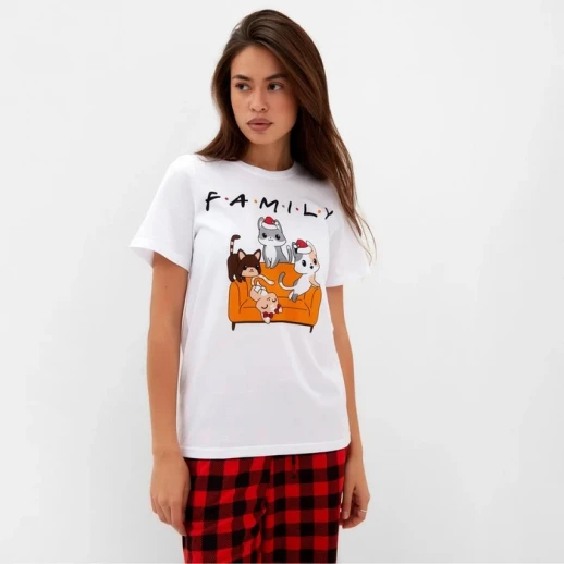Пижама новогодняя женская KAFTAN "Family", цвет белый/красный