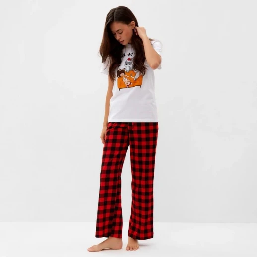 Пижама новогодняя женская KAFTAN "Family", цвет белый/красный