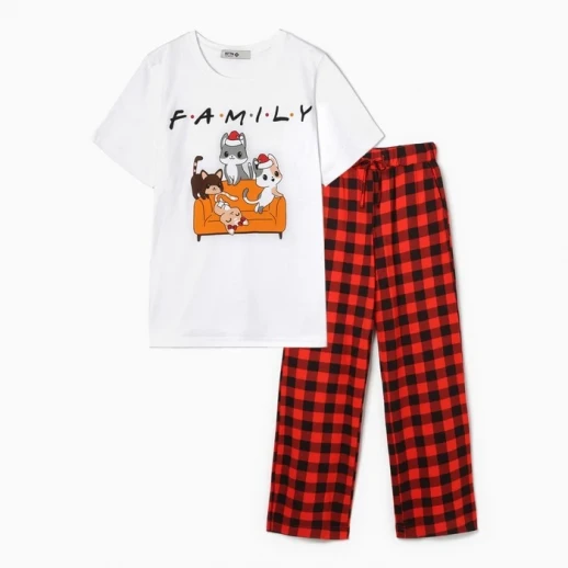 Пижама новогодняя женская KAFTAN "Family", цвет белый/красный