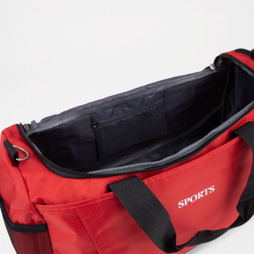 Сумка спортивная на молнии, 3 наружных кармана, цвет красный