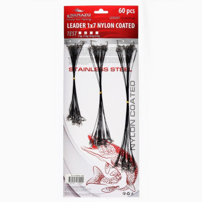 Поводки стальные NAMAZU Leader 1х7 Nylon Coated, 15/20/25 см, чёрные, 60 шт.