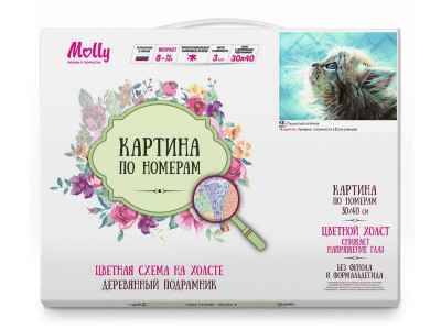 Картина по номерам с цв. схемой на холсте 30х40 ПУШИСТЫЙ КОТЕНОК (18 цветов)