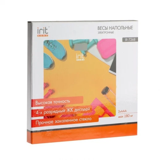 Весы напольные Irit IR-7268, электронные, до 180 кг, 2хААА (в комплекте), желтый с рисунком
