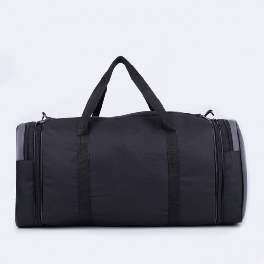 Сумка спортивная на молнии, с увеличением, наружный карман, длинный ремень, цвет чёрный/серый