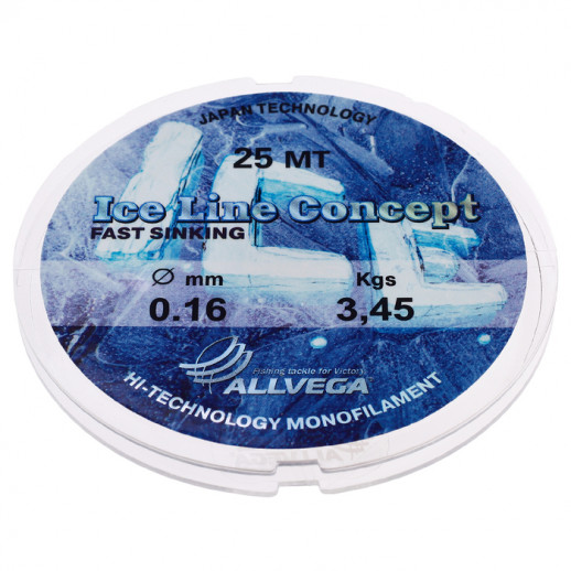 Леска монофильная ALLVEGA Ice Line Concept, диаметр 0.25 мм, тест 7.95 кг, 25 м, прозрачная