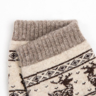 Носки женские из монгольской шерсти "Олени", цвет серый (34-36)