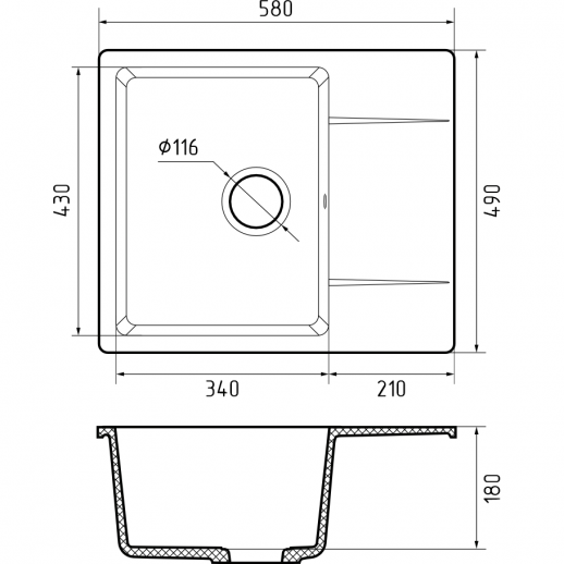 Кухонная мойка GRANFEST GranFest URBAN 258L dark gray