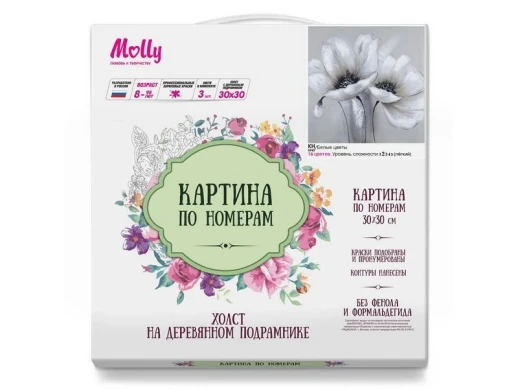Картина по номерам 30х30 БЕЛЫЕ ЦВЕТЫ (16 цветов)