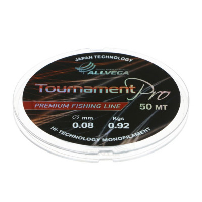 Леска монофильная ALLVEGA Tournament Pro, диаметр 0.09 мм, тест 1.07 кг, 50 м, прозрачная