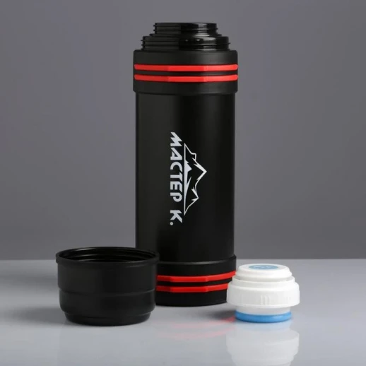 Термос, 2 л, Тропа "Мастер К", с кружкой, сохраняет тепло 24 ч, 13 х 34 см, черный