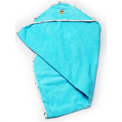 Полотенце уголок детское ЛЕС ТЕКСТИЛЬ UMv-008-B Blue с цветной окантовкой и варежкой, 90см*90см