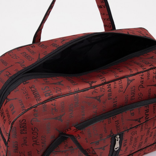 Сумка дорожная на молнии, наружный карман, длинный ремень, цвет красный