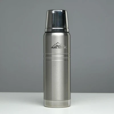 Термос, 500 мл, Путешествие "Мастер К.",  с кружкой, сохраняет тепло 24 ч, хром