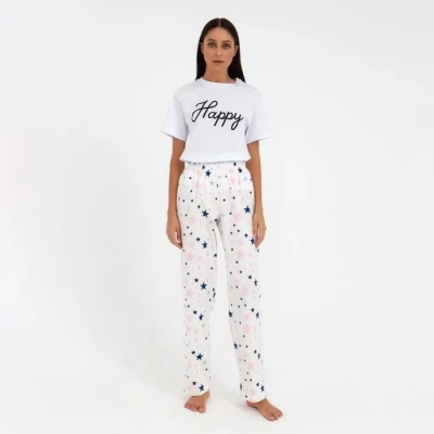 Брюки женские KAFTAN "Pink stars", р. 40-42, белый