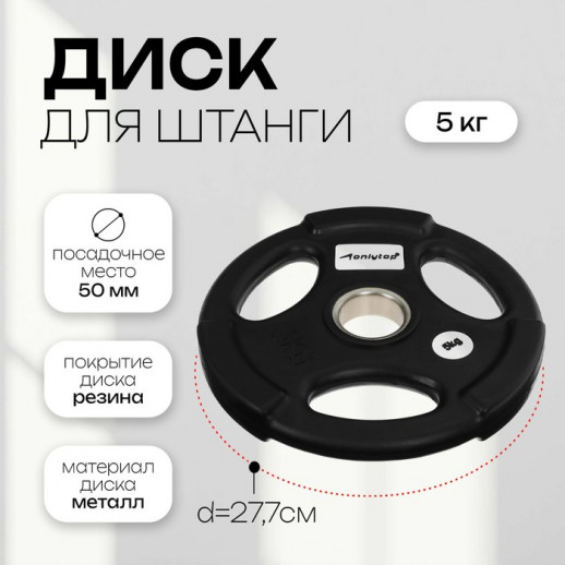 Диск олимпийский ONLYTOP, обрезиненный, с тройным хватом, 20 кг, d=50 мм