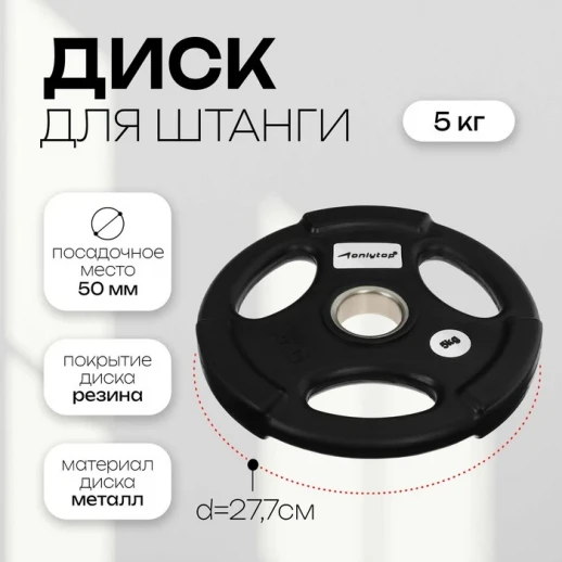Диск олимпийский ONLYTOP, обрезиненный, с тройным хватом, 20 кг, d=50 мм