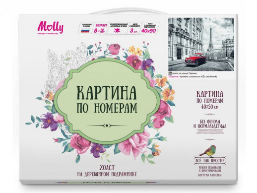 Картина по номерам 40х50 АВТО НА УЛИЦЕ ПАРИЖА (15 цветов)