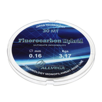 Леска монофильная ALLVEGA Fluorocarbon Hybrid, диаметр 0.18 мм, тест 3.83 кг, 30 м, флюорокарбон 65%