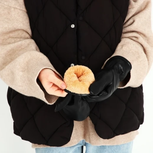 Варежки женские, безразмерные, с утеплителем, цвет хаки