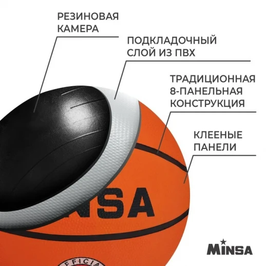 Мяч баскетбольный MINSA, ПВХ, клееный, 8 панелей, р. 7