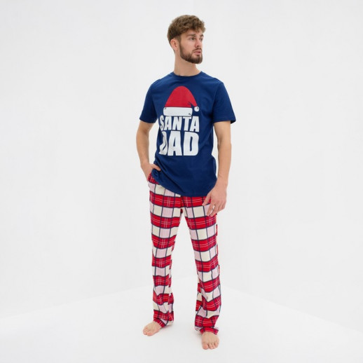 Пижама новогодняя мужская KAFTAN "Santa team", цвет синий/красный