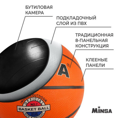 Мяч баскетбольный MINSA, ПВХ, клееный, 8 панелей, р. 7
