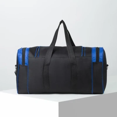 Сумка спортивная, 3 отдела на молниях, наружный карман, длинный ремень, цвет чёрный