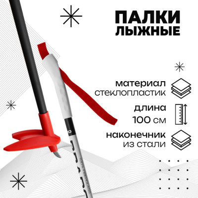 Палки лыжные стеклопластиковые, длина 100 см, цвета МИКС