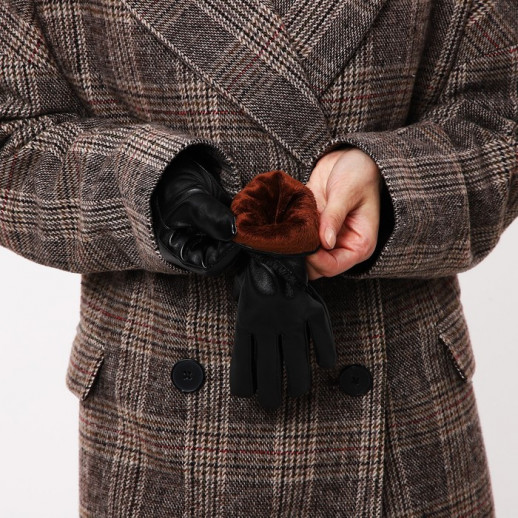 Перчатки женские, безразмерные, с утеплителем, цвет чёрный