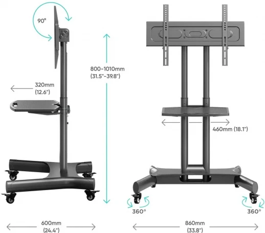 Мобильная стойка ONKRON на 1 для ТВ и сенсорных панелей ONKRON TS1350 BLACK