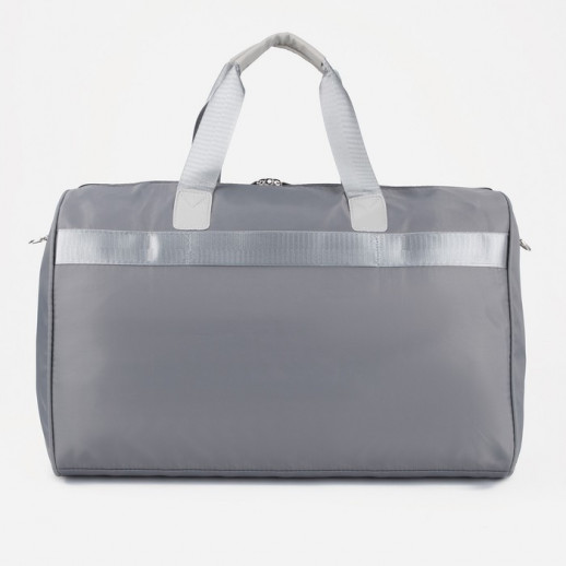 Сумка дорожная на молнии, наружный карман, длинный ремень, держатель для чемодана, цвет серый