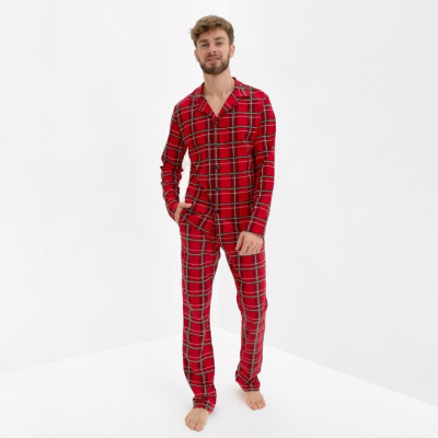 Пижама новогодняя мужская KAFTAN "Клетка", цвет красный