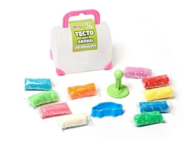 Тесто для лепки СУНДУЧОК 10 цветов (150 грамм) + 2  формочки