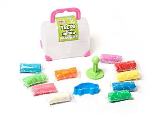 Тесто для лепки СУНДУЧОК 10 цветов (150 грамм) + 2  формочки