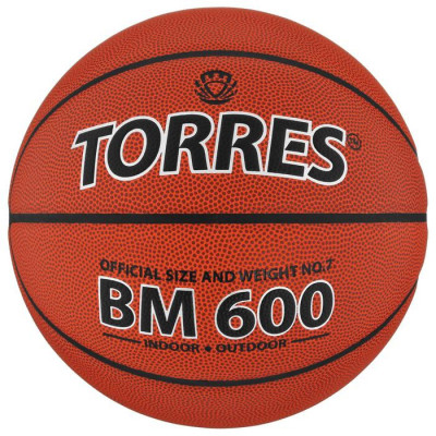 Мяч баскетбольный TORRES BM600, B10027, PU, клееный, 8 панелей, р. 7