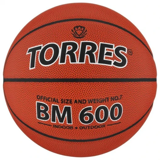 Мяч баскетбольный TORRES BM600, B10027, PU, клееный, 8 панелей, р. 7