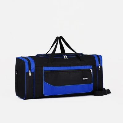 Сумка дорожная, 3 отдела на молниях, наружный карман, длинный ремень, цвет чёрный/серый