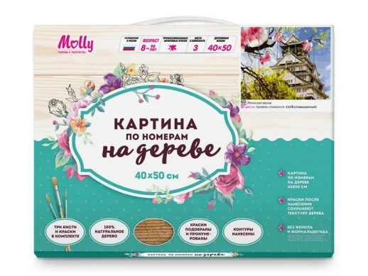 Картина по номерам на дереве 40х50 ЯПОНСКАЯ ВЕСНА (28 цветов)